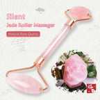 Natural Rose Quartz Facial Roller + Pink Heart-Shaped Pumice Stone Tool Set Massager-