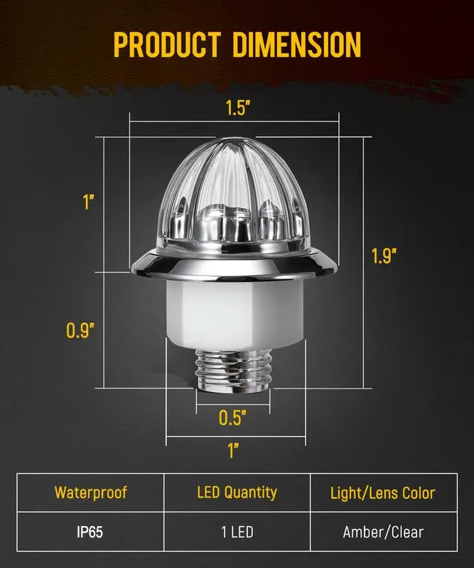 💡3/4 Inch LED Amber Watermelon Side Marker Light
