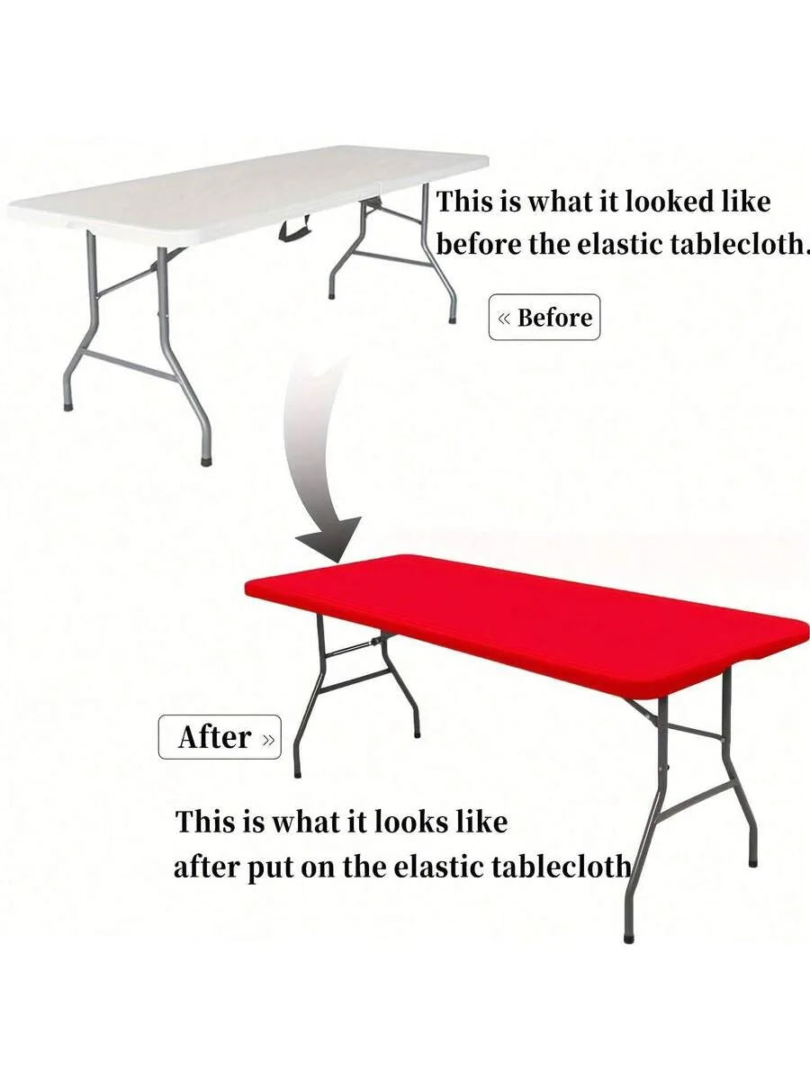 Stretch Polyester Tablecloth—A washable, wrinkle-resistant rectangular tablecloth, perfect for dining and kitchen gatherings