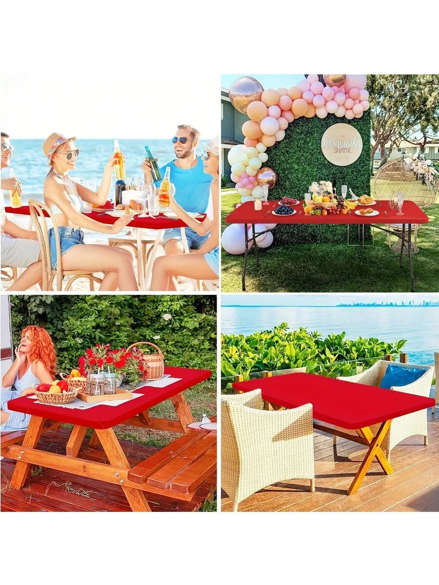 Stretch Polyester Tablecloth—A washable, wrinkle-resistant rectangular tablecloth, perfect for dining and kitchen gatherings