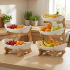 2 Tier Fruit Stand & Snack Storage Tray, Decorative Stand — Plastic Fruit Bowl Set for Kitchens and Dining Rooms — Multi-Tier Fruit, Snack, and Dessert Tray